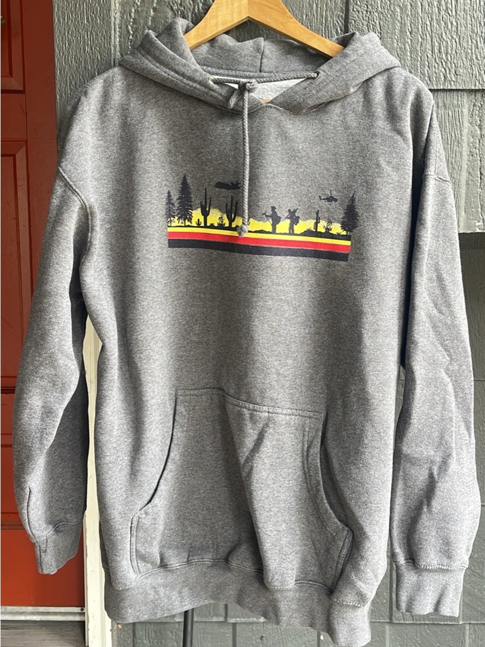 Men's Gray Pullover Hoodie Hotshot firefighting with Desert Graphic